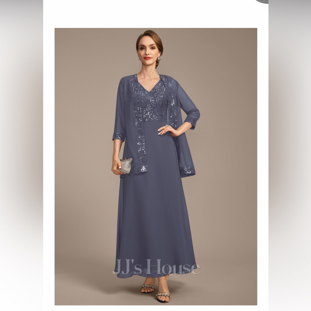 Brand new JJs House Navy Blue Embellished Evening Dress with Sheer Jacket